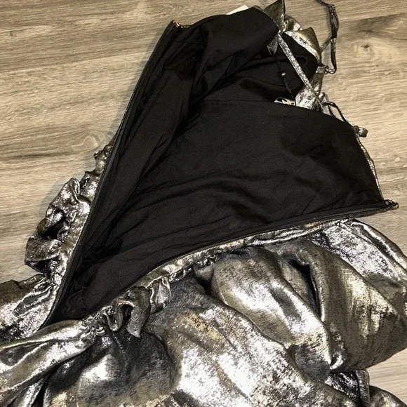 La Maise Studio Ruched Drop-Waist Foil Midi Dress - Picture 8 of 11